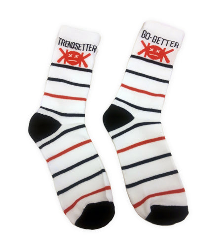 WHITE stripe Socks (red & black)